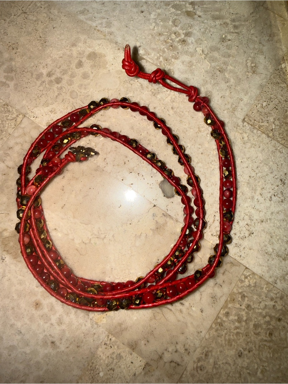 Red & gold Beaded Wrap Bracelet